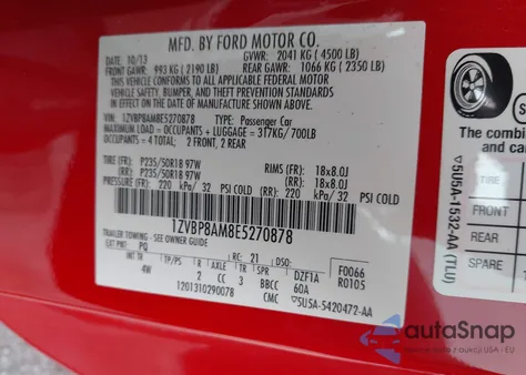 2014 Ford Mustang из США, поврежденный, VIN 1ZBBP8AM8E5270878